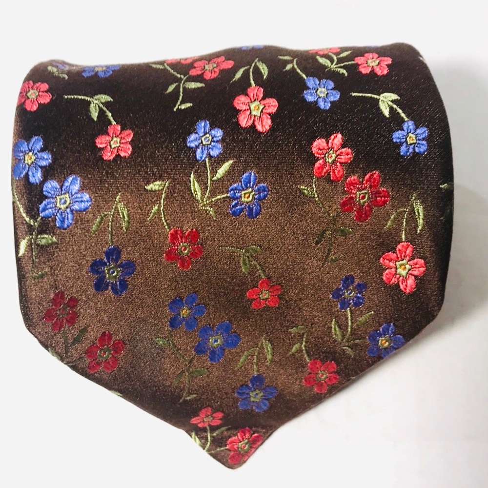 Altea Milano 100% Silk Brown Floral Flower Men Tie